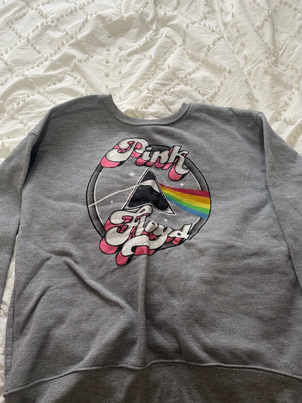 Pink Floyd Graphic Sweatshirt - Gray with Pink & Rainbow Print